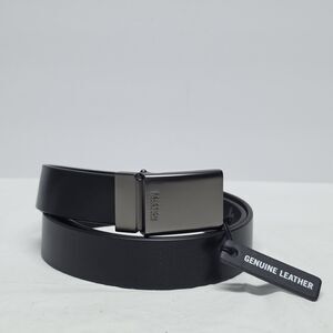 Kenneth Cole Reaction Men’s Belt M Track Lock Plaque Buckle Black Leather NWT